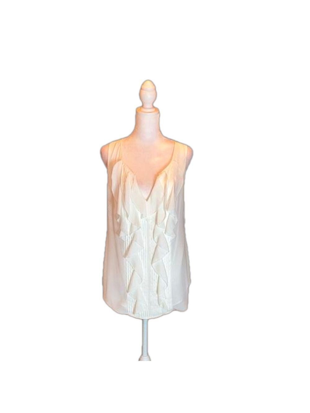 WHITE HOUSE BLACK MARKET Cream/Off-White Blouse Style Ruffle Front Tank Top SZ S